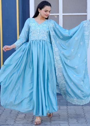Blue Embroidered Salwar Suit Set