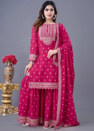 Pink Embroidered Gharara Salwar Suit Set