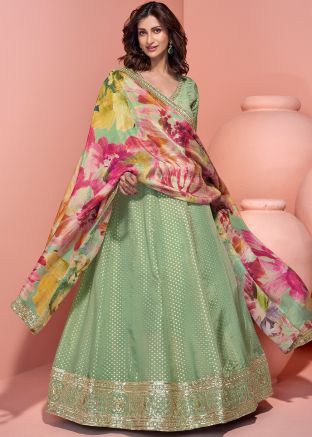 Green Zari Woven Salwar Suit Set In Jacquard