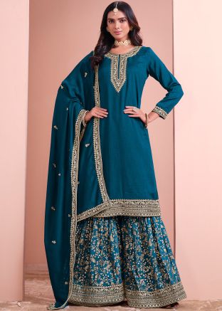 Blue Embroidered Salwar Suit Set
