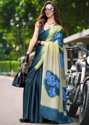 Shaded Green Floral Print Saree