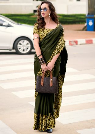 Green Printed Saree With Blouse