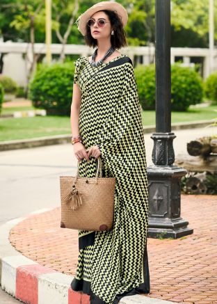 Green Zig-Zag Print Saree