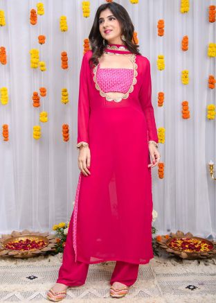 Readymade Pink Embroidered Contemporary Pant Suit