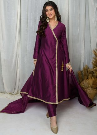 Readymade Purple Laced Angrakha Pant Set