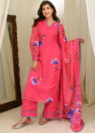 Pink Readymade Hand Painted Palazzo Suit