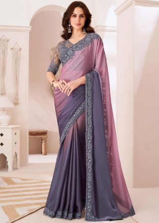 Pink Sequins Embroidered Saree In Chiffon