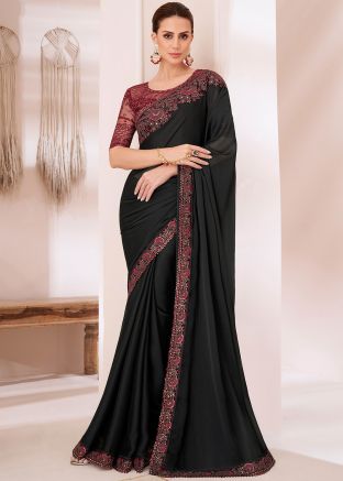 Black Sequins Embroidered Saree In Chiffon