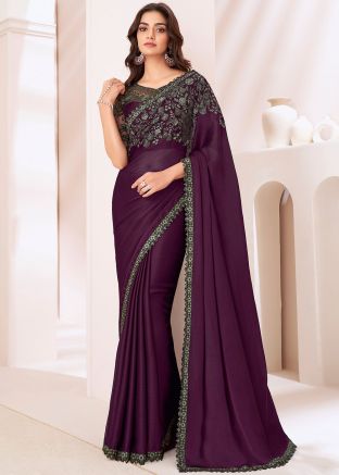 Purple Sequins Embroidered Saree In Chiffon