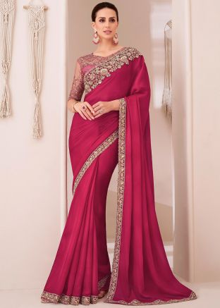 Pink Sequins Embroidered Saree In Chiffon