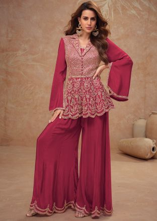 Pink Embellished Readymade Palazzo Suit
