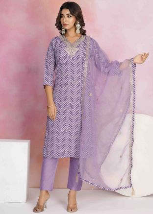 Readymade Purple Printed Viscose Pant Suit