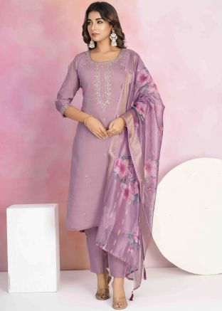 Readymade Lavender Embroidered Pant Style Suit