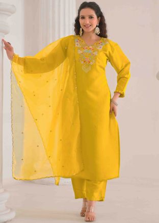 Readymade Yellow Embroidered Pant Suit