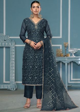 Blue Embroidered Salwar Suit Set