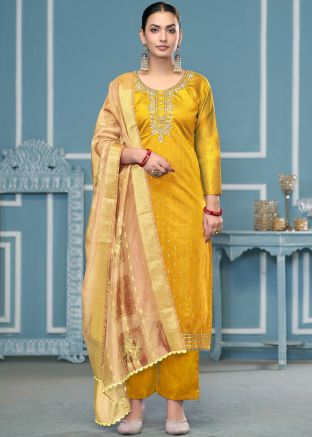 Yellow Zari Woven Salwar Suit Set