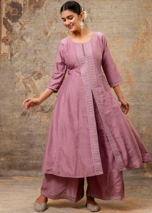 Purple Embroidered Palazzo Salwar Suit Set