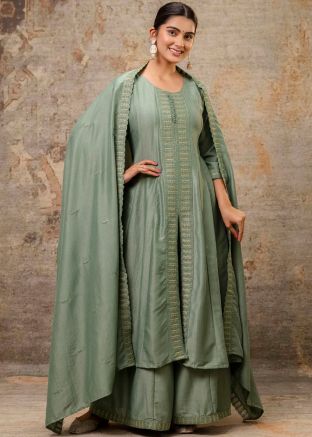 Green Sequin Work Salwar Suit Set