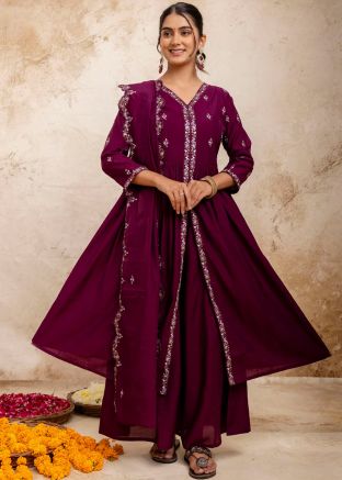 Purple Embroidered Palazzo Salwar Suit Set