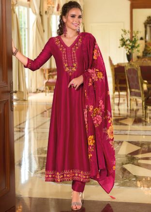 Pink Embroidered Anarkali Suit Set