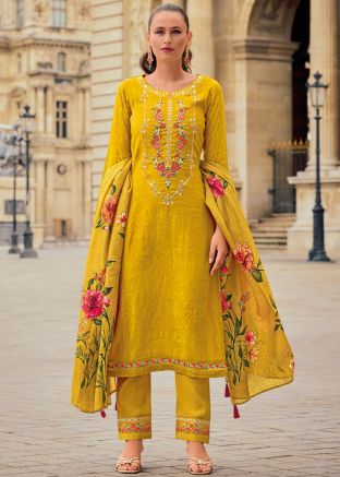 Yellow Embroidered Salwar Suit Set