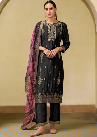 Black Zari Woven Work Salwar Suit Set