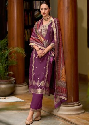 Purple Zari Woven Viscose Salwar Suit Set