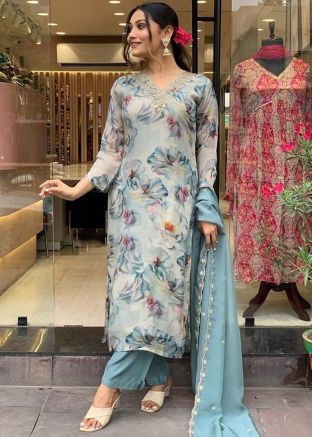 Readymade Blue Floral Print Pant Suit Set