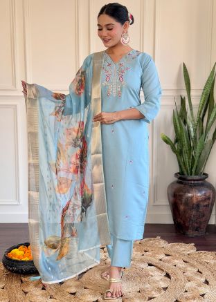 Readymade Blue Embroidered Pant Style Suit
