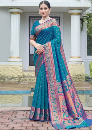 Blue Zari Woven Work Art Silk Saree