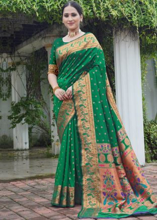 Green Zari Woven Work Saree In Art Silk