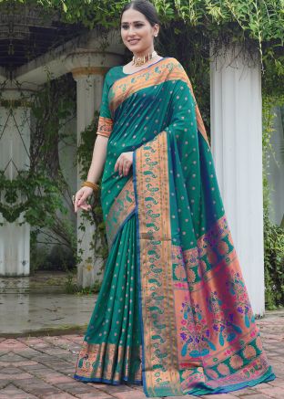Green Art Silk Saree In Woven Work
