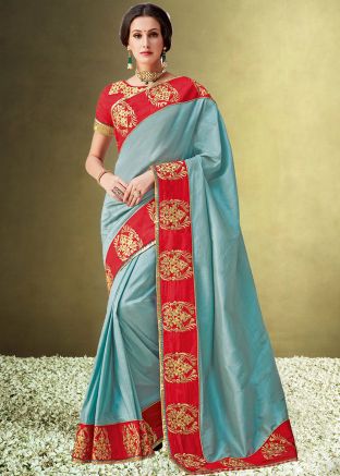 Blue Art Silk Saree In Woven Work