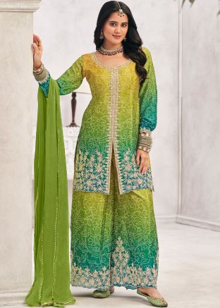Readymade Multicolored Bandhej Print Chiffon Palazzo Suit