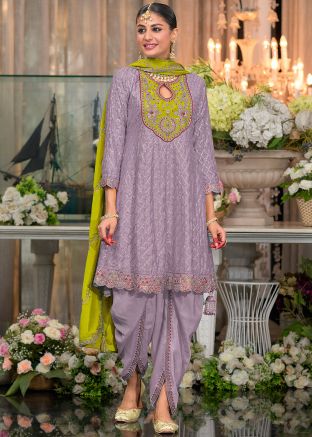 Purple Embroidered Dhoti Salwar Suit Set