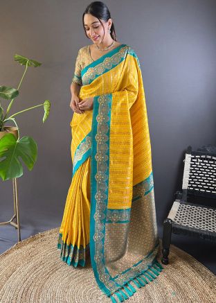 Yellow Art Silk Woven Saree