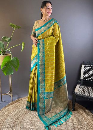 Mustard Yellow Woven Art Silk Saree