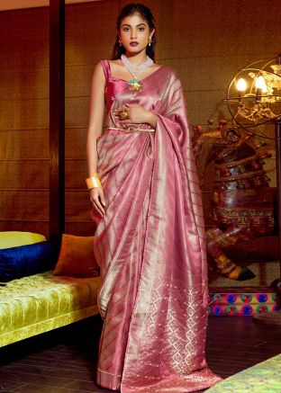 Pink Zari Woven Saree In Viscose