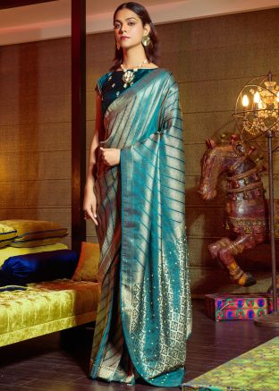 Blue Zari Woven Saree In Viscose