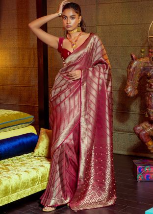 Pink Zari Woven Saree In Viscose