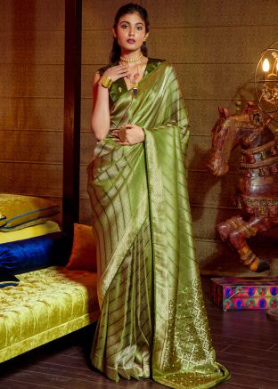 Green Zari Woven Saree In Viscose