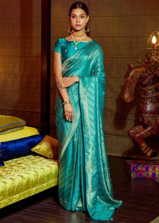 Blue Zari Woven Saree In Viscose