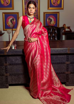 Pink Zari Woven Saree In Viscose