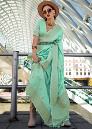 Green Zari Woven Saree In Art Silk
