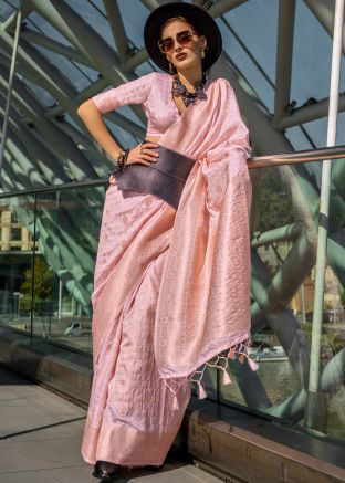 Pink Zari Woven Saree In Art Silk