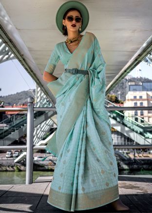 Blue Zari Woven Saree In Art Silk