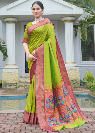Green Zari Woven Saree In Silk
