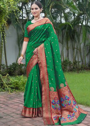 Green Zari Woven Saree In Silk