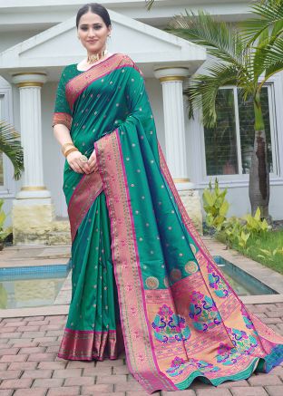 Green Zari Woven Saree In Silk