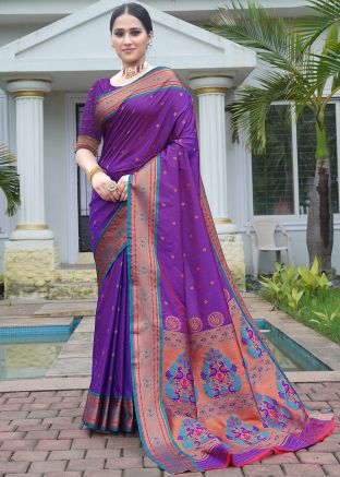 Purple Zari Woven Saree In Silk
